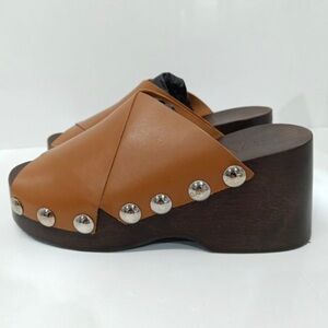 GANNI, Women's Retro Leather Slip On Wedge Sandals - Tiger's Eye. Size: 6 (US)